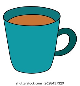 Hand drawn cartoon mug of coffee or tea isolated on white background. Vector illustration.