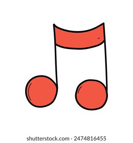 Hand drawn cartoon musical note isolated on white background. Vector illustration.