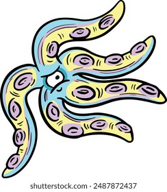 Hand Drawn Cartoon Octopus or Starfish Character Cute With Tentacles and Suckers