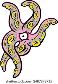 Hand Drawn Cartoon Octopus or Starfish Character Cute With Tentacles and Suckers