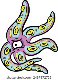 Hand Drawn Cartoon Octopus or Starfish Character Cute With Tentacles and Suckers