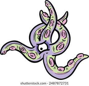 Hand Drawn Cartoon Octopus or Starfish Character Cute With Tentacles and Suckers
