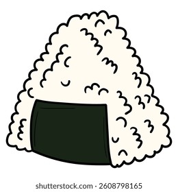 Hand drawn cartoon onigiri isolated on white background. Vector illustration.