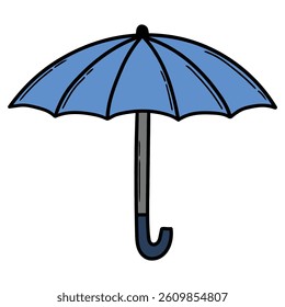 Hand drawn cartoon open blue umbrella isolated on white background. Vector illustration.