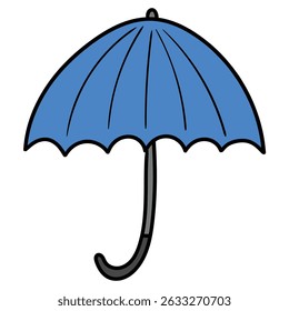 Hand drawn cartoon open blue umbrella isolated on white background. Vector illustration.