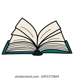Hand drawn cartoon open book isolated on white background. Vector illustration.