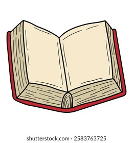 Hand drawn cartoon open book isolated on white background. Vector illustration.