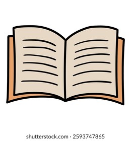 Hand drawn cartoon open notebook isolated on white background. Vector illustration.