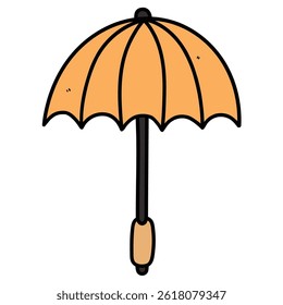 Hand drawn cartoon open orange umbrella isolated on white background. Vector illustration.