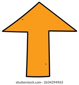 Hand drawn cartoon orange arrow pointing up isolated on white background. Vector illustration.