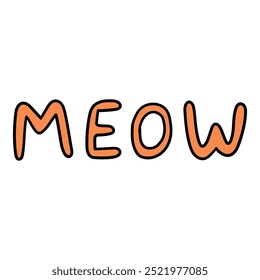 Hand drawn cartoon orange meow lettering isolated on white background. Vector illustration.