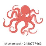 Hand drawn cartoon orange octopus. Vector illustration of sea animal in doodle style. Suitable for decoration, sticker design