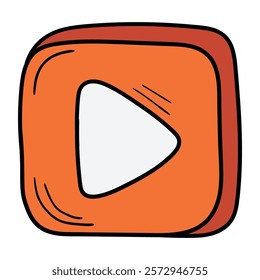 Hand drawn cartoon orange play button isolated on white background. Vector illustration.