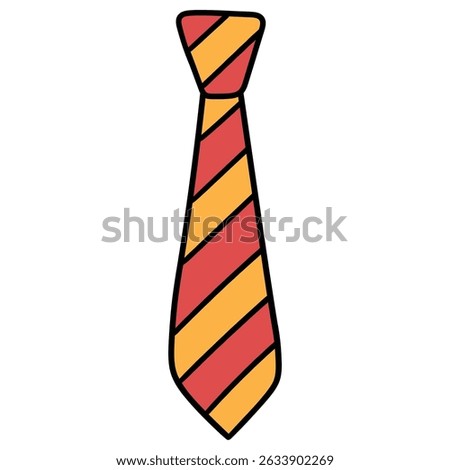 Hand drawn cartoon orange and red striped necktie isolated on white background. Vector illustration.