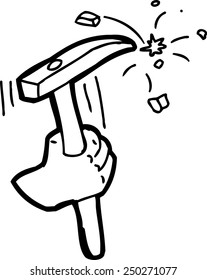 Hand drawn cartoon outline of chisel chipping rock