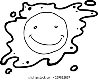 Hand drawn cartoon outlined smiling fried egg