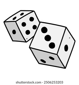 Hand drawn cartoon pair of dice isolated on white background. Vector illustration.