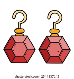 Par desenhado à mão de brincos de ouro com diamantes isolados em um fundo branco. Ilustração vetorial.