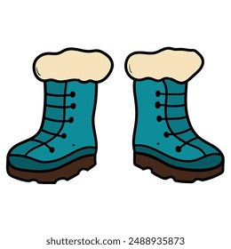 Handgezeichnete Cartoon Paar Winterstiefel isoliert auf weißem Hintergrund. Vektorillustration.