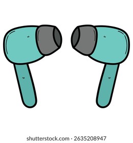 Dibujado a mano par de dibujos animados de auriculares inalámbricos aislados sobre fondo blanco. Ilustración vectorial.