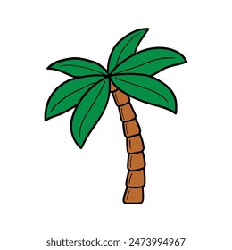 Hand drawn cartoon palm tree isolated on white background. Vector illustration.