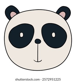 Hand drawn cartoon panda bear face isolated on white background. Vector illustration.