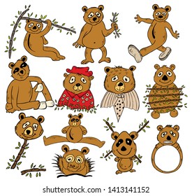 Hand Drawn Cartoon Panda Bears Vector Pack 01
