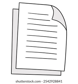 Hand drawn cartoon paper document isolated on white background. Vector illustration.