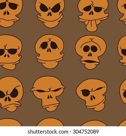 Hand drawn cartoon pattern of skulls.