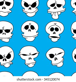 Hand drawn cartoon pattern of skulls. 