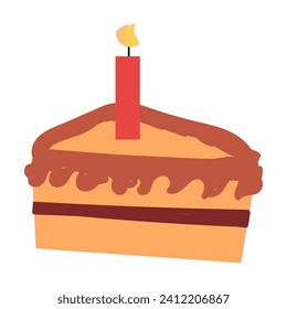 Hand drawn cartoon peach cake with cream and candles. Vector illustration isolated. 