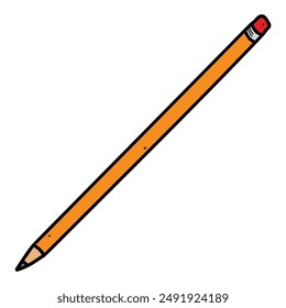 Hand drawn cartoon pencil with eraser isolated on white background. Vector illustration.