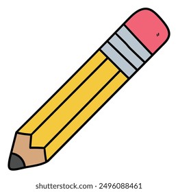 Hand drawn cartoon pencil with eraser isolated on white background. Vector illustration.