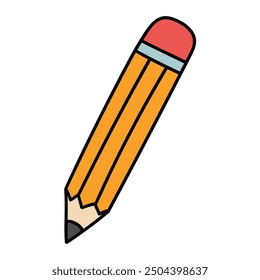 Hand drawn cartoon pencil with eraser isolated on white background. Vector illustration.