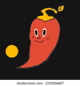 Hand drawn cartoon pepper. 
vector image, all elements are isolated. trendy colors