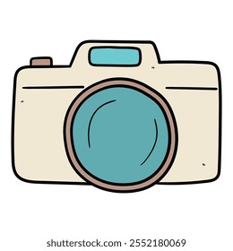 Hand drawn cartoon photo camera isolated on white background. Vector illustration.