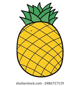 Hand drawn cartoon pineapple isolated on white background. Vector illustration.