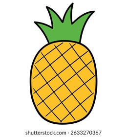 Hand drawn cartoon pineapple isolated on white background. Vector illustration.