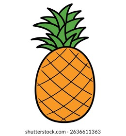 Hand drawn cartoon pineapple isolated on white background. Vector illustration.