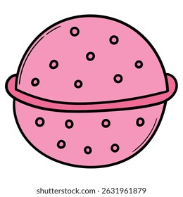 Bomba de baño rosa de dibujos animados dibujada a mano aislada sobre fondo blanco. Ilustración vectorial.