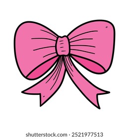 Hand drawn cartoon pink bow isolated on white background. Vector illustration.