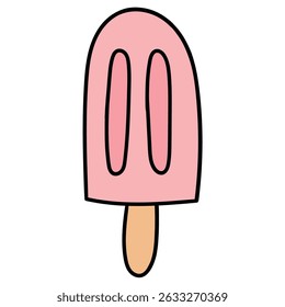Sorvete de picolé rosa desenhado à mão isolado no fundo branco. Ilustração vetorial.