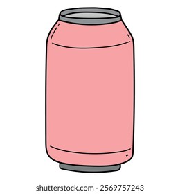 Hand drawn cartoon pink soda can isolated on white background. Vector illustration.