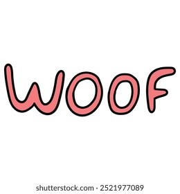 Hand drawn cartoon pink woof lettering isolated on white background. Vector illustration.