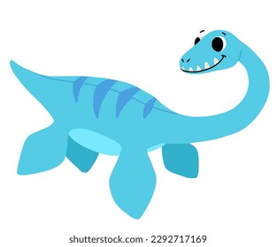 Hand drawn cartoon plesiosaurus. Cute dino