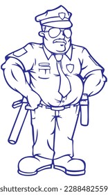 Hand Drawn Cartoon Police Officer, Policeman Vector Illustration
