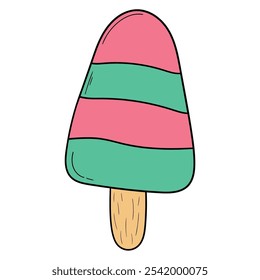 Hand drawn cartoon popsicle watermelon isolated on white background. Vector illustration.