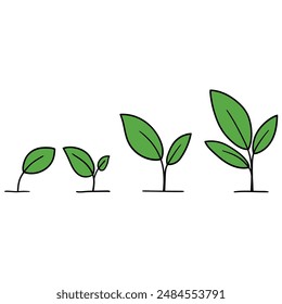 Planta de cultivo de proceso de dibujos animados dibujado a mano aislada sobre fondo blanco. Concepto jardinería, evolución y germinación. Ilustración vectorial.