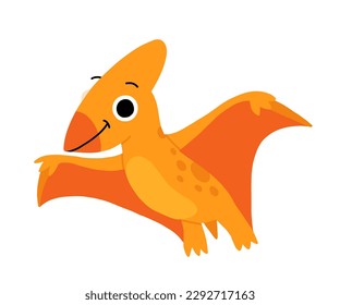 Hand drawn cartoon pterodactyl. Cute dino