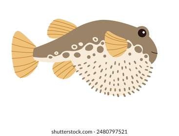 Hand drawn cartoon pufferfish. Vector illustration of a poisonous spiny fish in doodle style. Suitable for decoration, sticker design